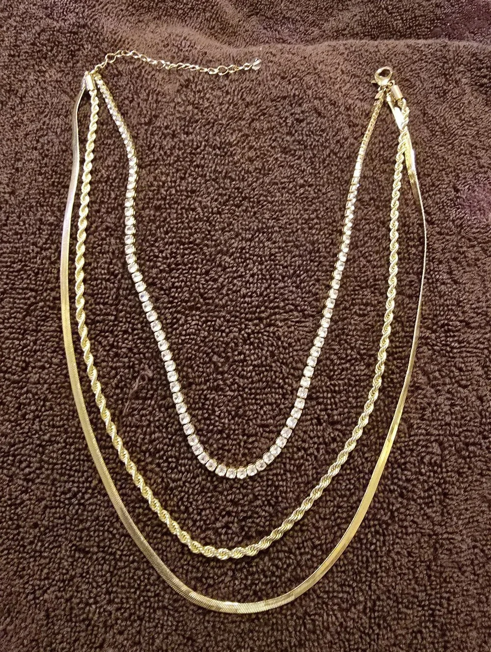 Adornia 3-Piece Gold Plated Layering Necklace Set - Excellent Condition
